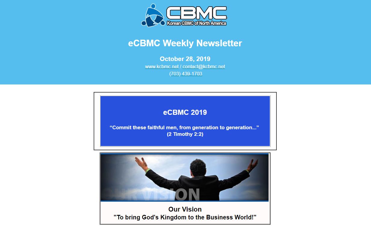 Oct. 28, 2019 – ECBMC Weekly Newsletter